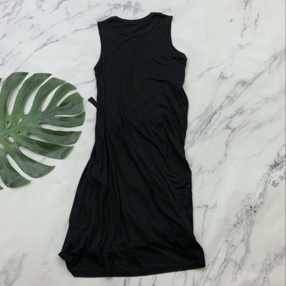 Allsaints Womens Lisen Asymmetrical Dress Size S Black Sleeveless Draped Tank - Picture 2 of 3